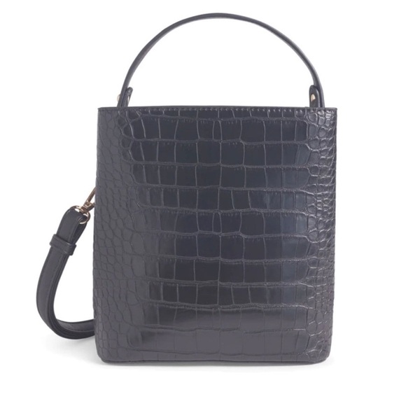 AOTA Elena Black Vegan Leather Croc Embossed Bucket Bag & Crossbody • NWT - Picture 2 of 16
